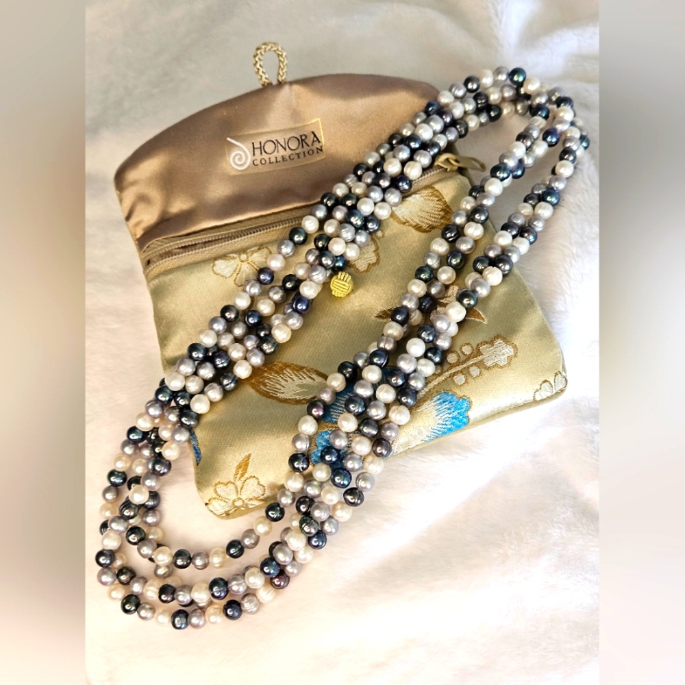 Honora collection fresh water cultured pearl necklace tricolor 80"